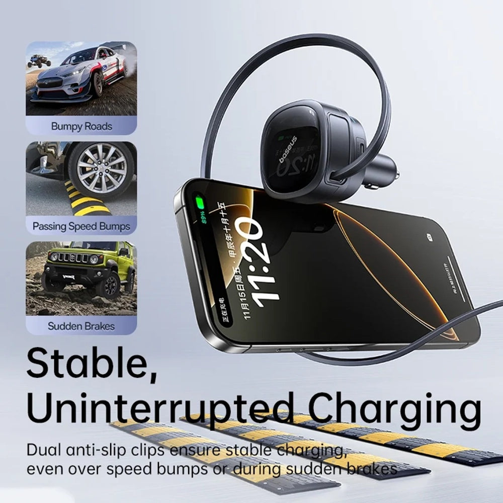 Baseus - Car Charger PrimeTrip VR1 (C00069001121-00) - with Retractable Cable, 2 x Type-C, USB, 60W - Black