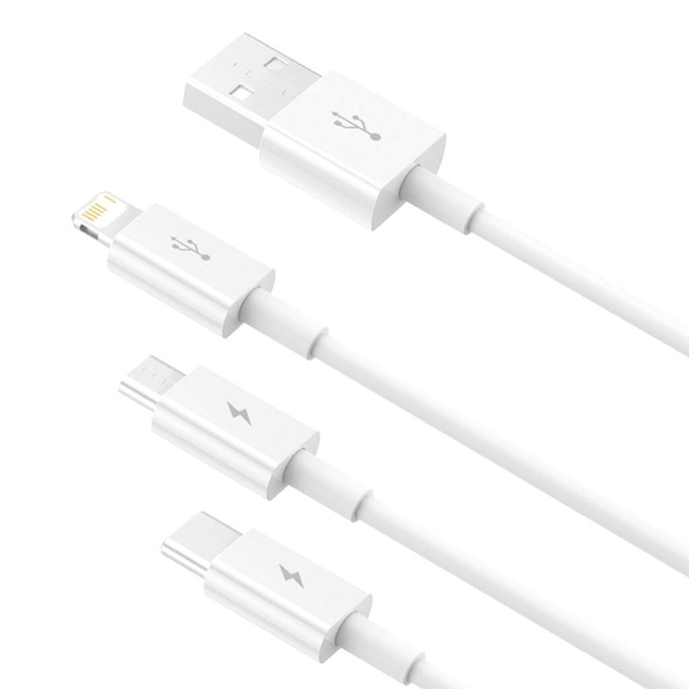 Baseus - Data Cable (P10320105221-01) - USB to Type-C, Lightning, Micro-USB, 3.5A, 0.5m - White