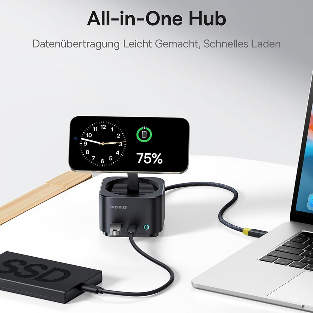 Baseus - Docking Station MagPro Series II (B00072900121-00) - Magnetic, USB, USB-C, HDMI, SD, 100W, 10Gbps, Qi2 15W - Black