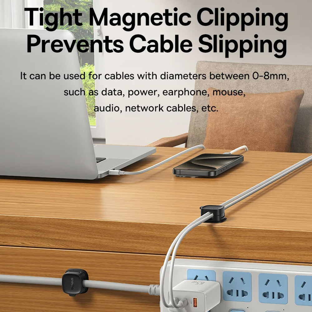 Baseus - Cable Organizer Lite Series Magnetic (B01331106211-00) - 3 Pack Pieces, 3M Adhesive - White