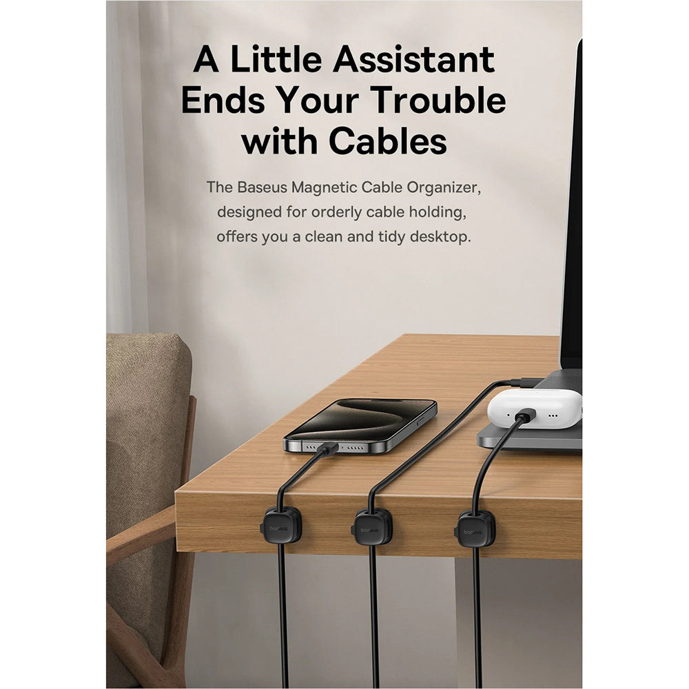 Baseus - Cable Organizer Lite Series Magnetic (B01331106211-00) - 3 Pack Pieces, 3M Adhesive - White