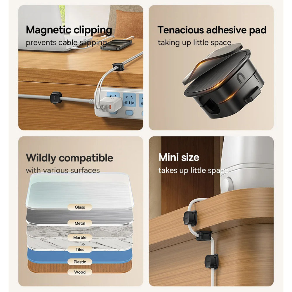 Baseus - Cable Organizer Lite Series Magnetic (B01331106111-00) - 3 Pack Pieces, 3M Adhesive - Black