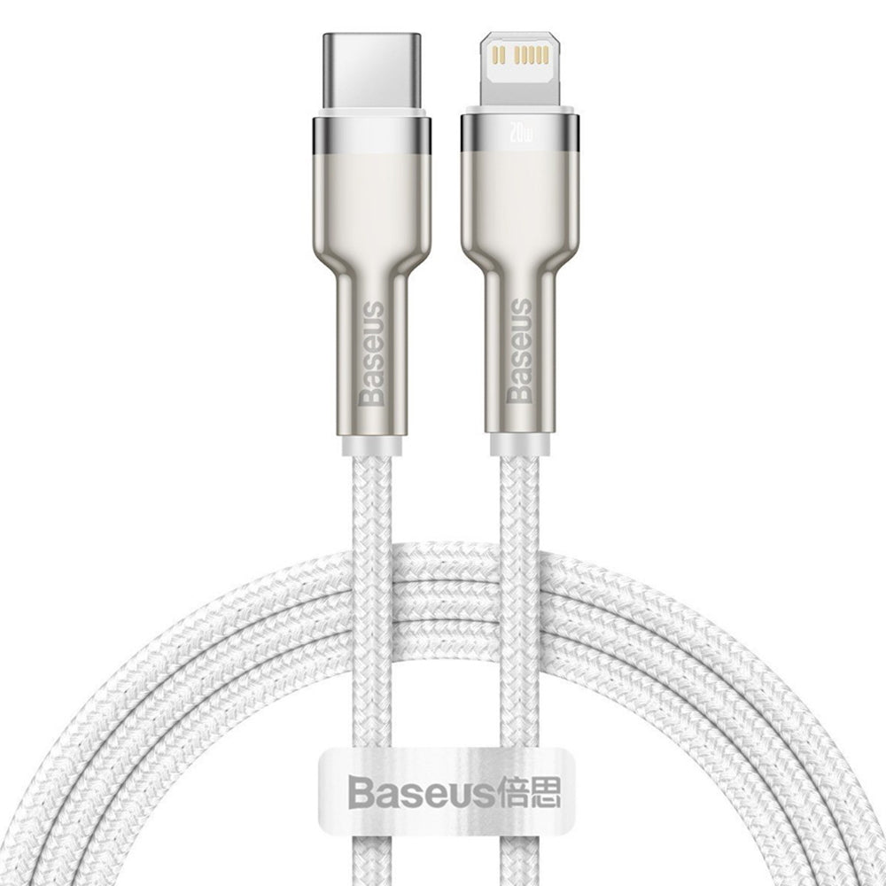 Baseus - Data Cable Cafule Series Metal (CATLJK-A02) - Type-C to Lightning, Fast Charging, 20W, 480Mbps, 1m - White
