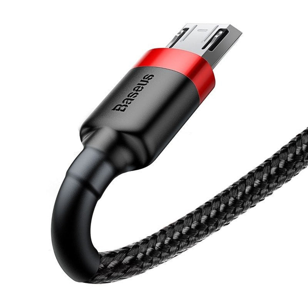 Baseus - Data Cable Cafule (CAMKLF-B91) - USB to Micro-USB, 2.4A, Quick Charge, Nylon Braid, Velcro, 1m - Black / Red