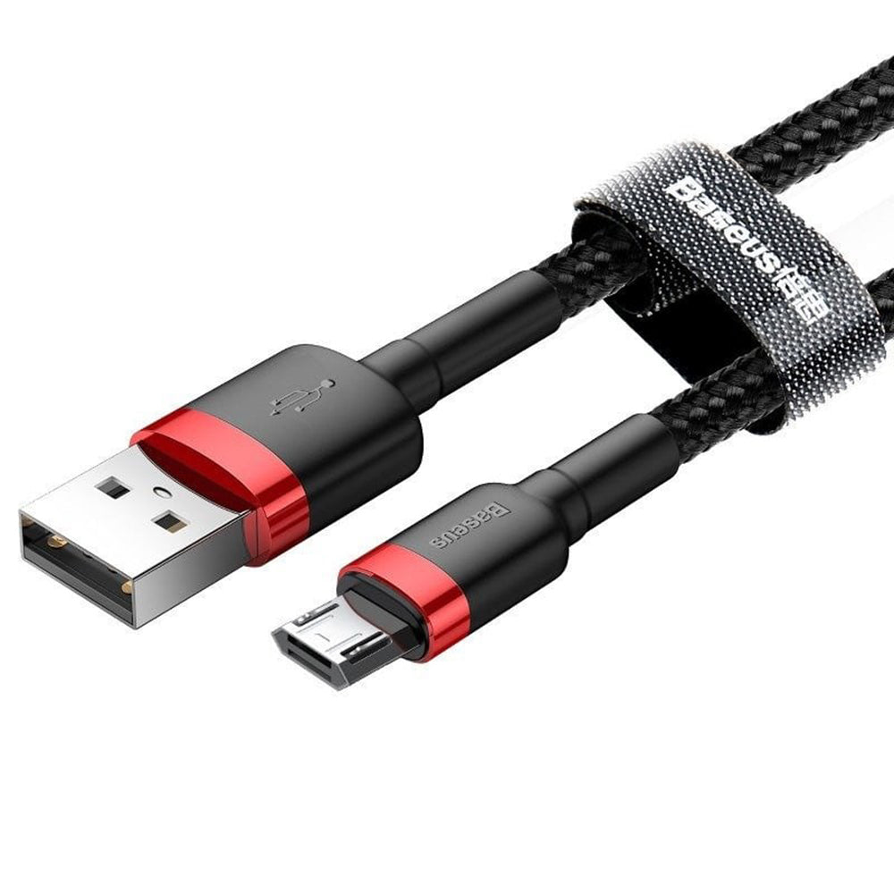 Baseus - Data Cable Cafule (CAMKLF-B91) - USB to Micro-USB, 2.4A, Quick Charge, Nylon Braid, Velcro, 1m - Black / Red