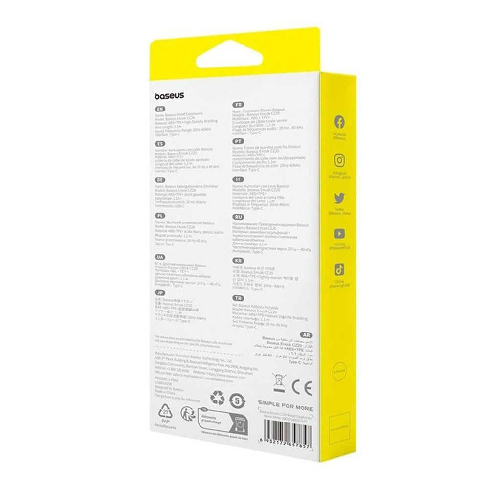 Baseus - Wired Earphones Encok CZ20 (A00171400213-00) - Type-C, 20Hz-40kHz, Hi-Res - Moon White