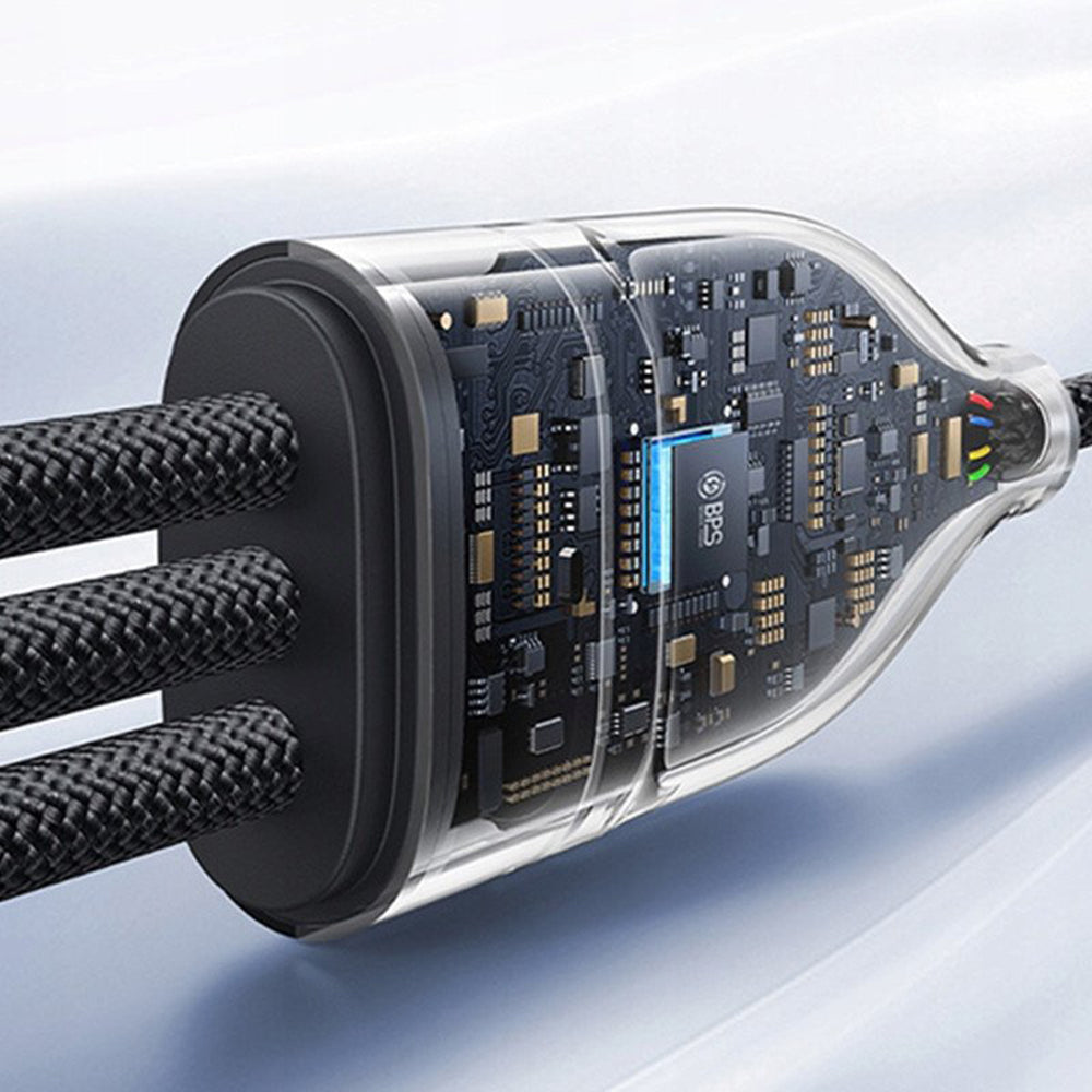 Baseus - Data Cable Flash Series 3 (P10377502111-00) - Fast Charge, USB-C to 2x USB-C, Lightning, 100W, 480Mbps, 1.5m - Black