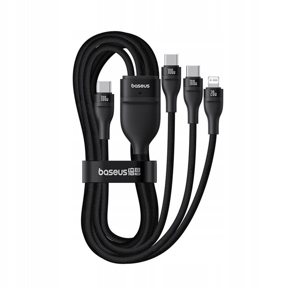 Baseus - Data Cable Flash Series 3 (P10377502111-00) - Fast Charge, USB-C to 2x USB-C, Lightning, 100W, 480Mbps, 1.5m - Black