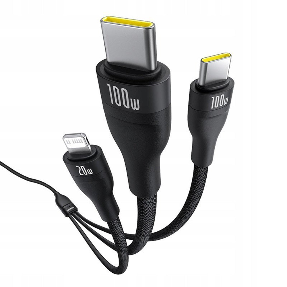 Baseus - Data Cable Flash Series 3 (P10377502111-00) - Fast Charge, USB-C to 2x USB-C, Lightning, 100W, 480Mbps, 1.5m - Black