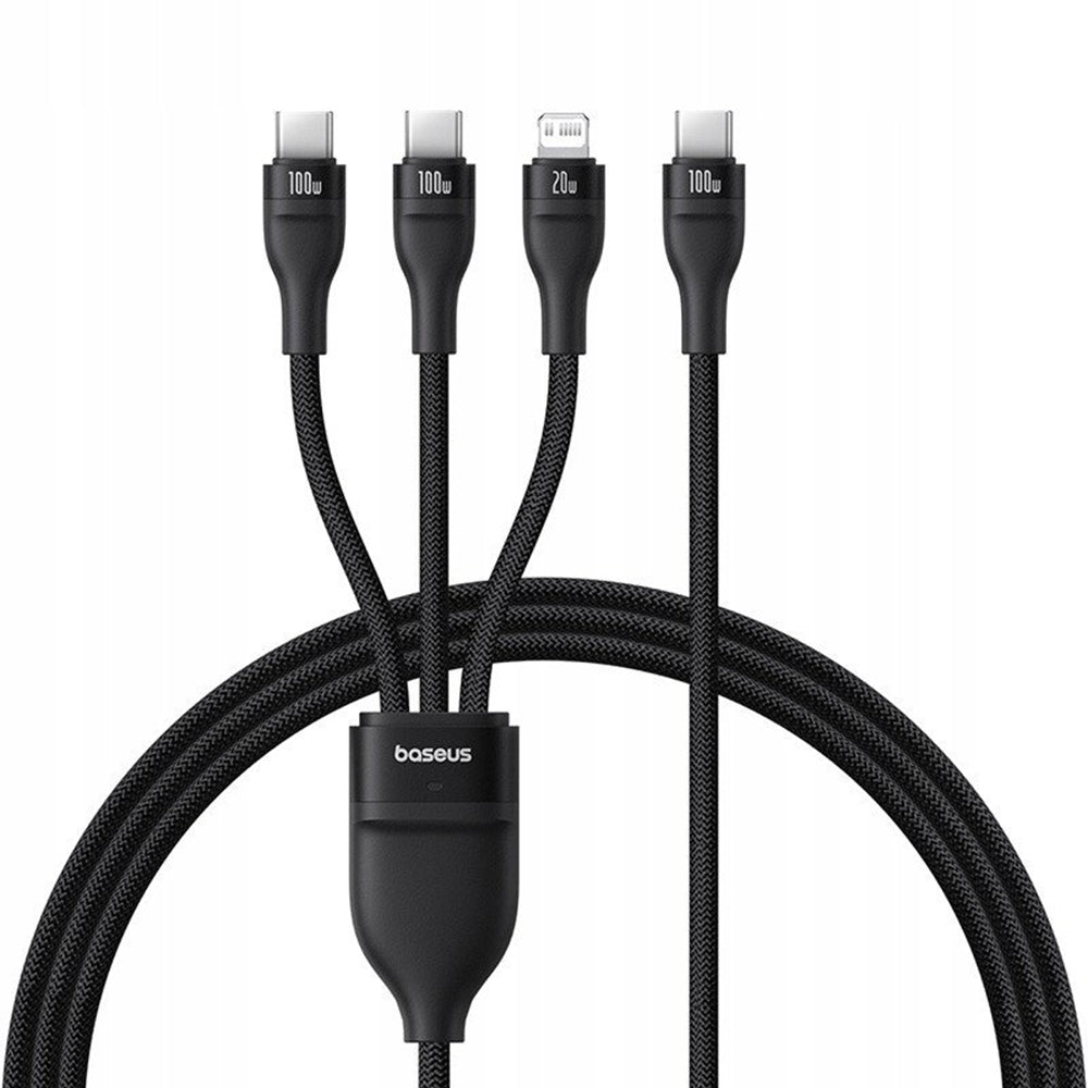 Baseus - Data Cable Flash Series 3 (P10377502111-00) - Fast Charge, USB-C to 2x USB-C, Lightning, 100W, 480Mbps, 1.5m - Black
