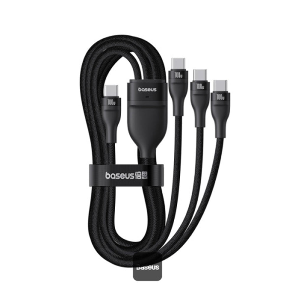 Baseus - Data Cable Flash Series 3 (P10377503111-00) - Fast Charge, USB-C to 3x Type-C, 3in1, PD100W, 480Mbps, 1.5m - Black