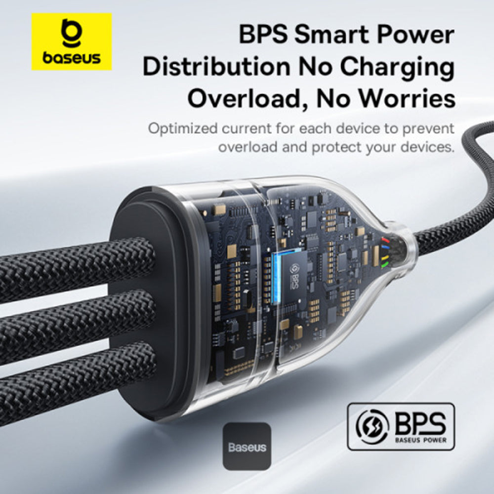 Baseus - Data Cable Flash Series 3 (P10377503111-00) - Fast Charge, USB-C to 3x Type-C, 3in1, PD100W, 480Mbps, 1.5m - Black