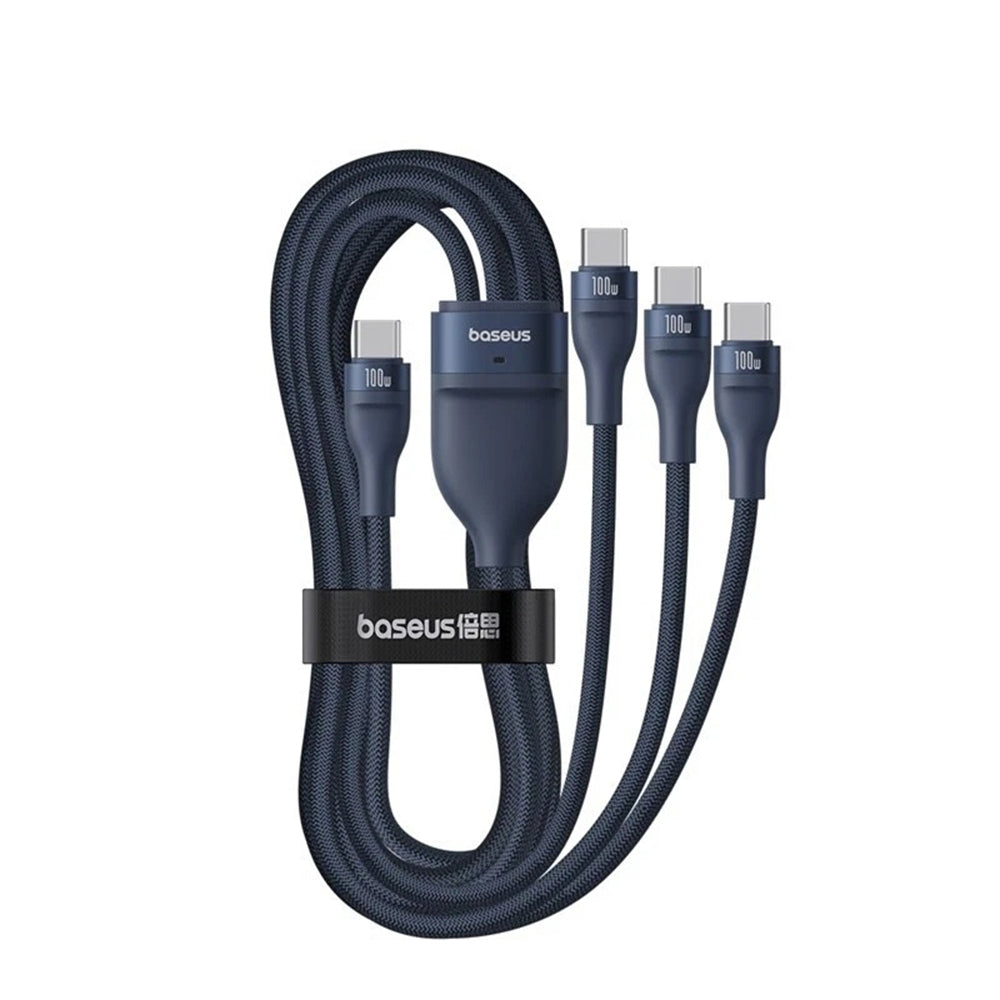 Baseus - Data Cable Flash Series 3 (P10377503321-00) - Fast Charge, USB-C to 3x Type-C, 3in1, PD100W, 480Mbps, 1.5m - Blue