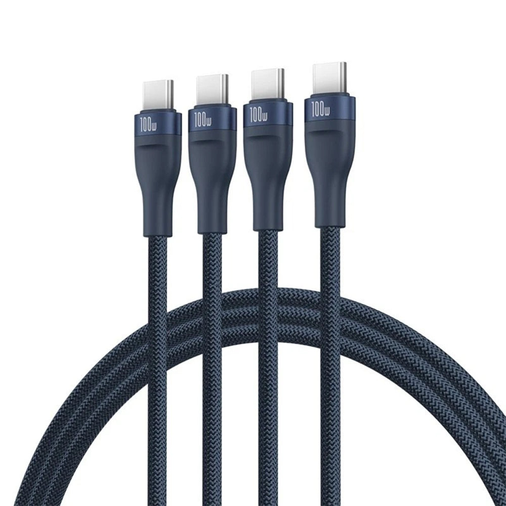 Baseus - Data Cable Flash Series 3 (P10377503321-00) - Fast Charge, USB-C to 3x Type-C, 3in1, PD100W, 480Mbps, 1.5m - Blue