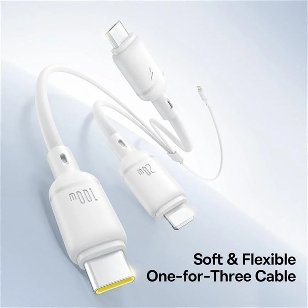 Baseus - Data Cable Silky (P10377706213-00) - Fast Charge, Type-C to Micro-USB, Lightning, USB-C, 100W, 1.5m - Moon White