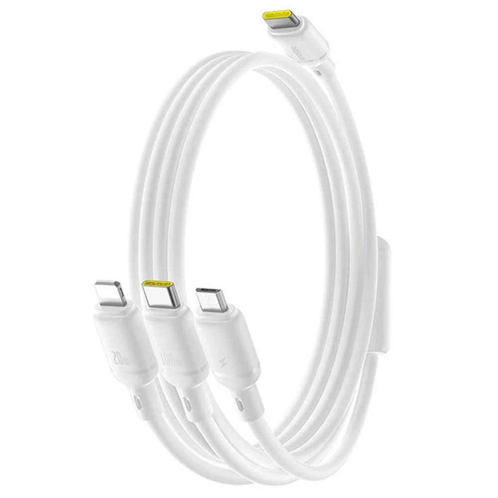 Baseus - Data Cable Silky (P10377706213-00) - Fast Charge, Type-C to Micro-USB, Lightning, USB-C, 100W, 1.5m - Moon White