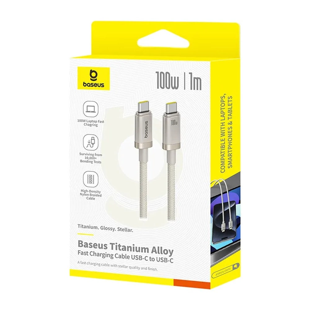 Baseus - Data Cable Titanium (P10378100G21-00) - Type-C, Fast Charge, PD100W, 480Mbps, E-Mark Chip, 1m - Galaxy Titanium Gold