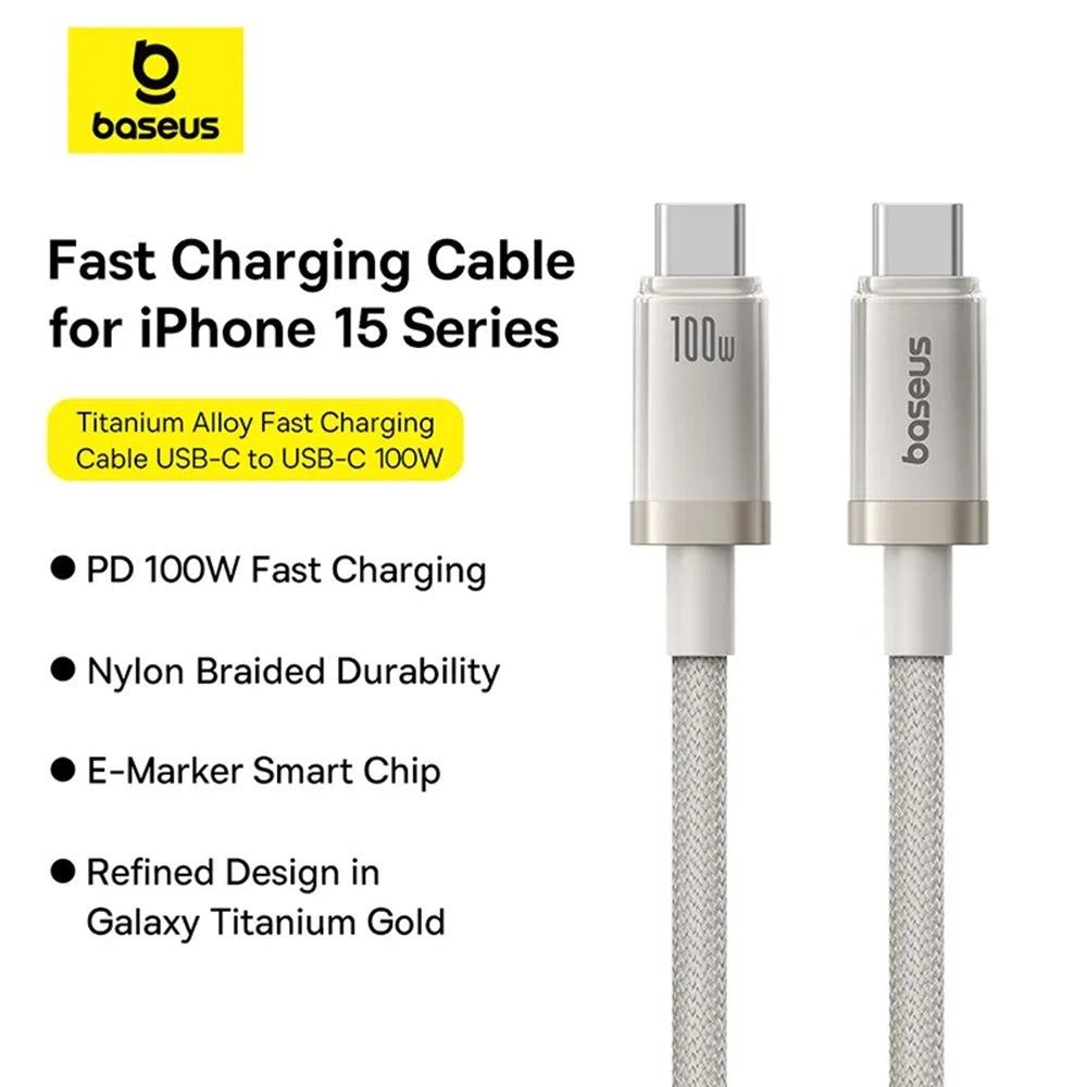Baseus - Data Cable Titanium (P10378100G21-00) - Type-C, Fast Charge, PD100W, 480Mbps, E-Mark Chip, 1m - Galaxy Titanium Gold