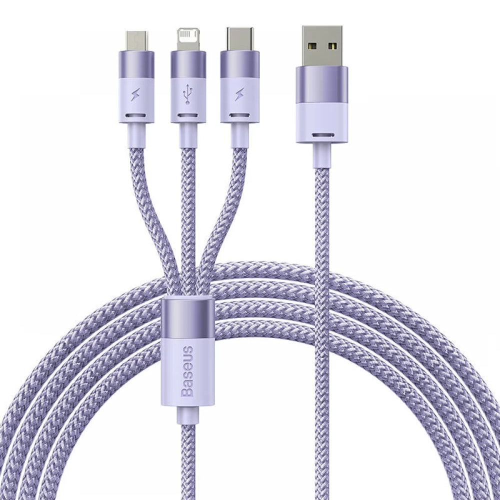 Baseus - Data Cable StarSpeed (CAXS000005) - Fast Charging, USB to Lightning, Micro-USB, USB-C, 20W, 5V/3.5A, 1.2m - Purple
