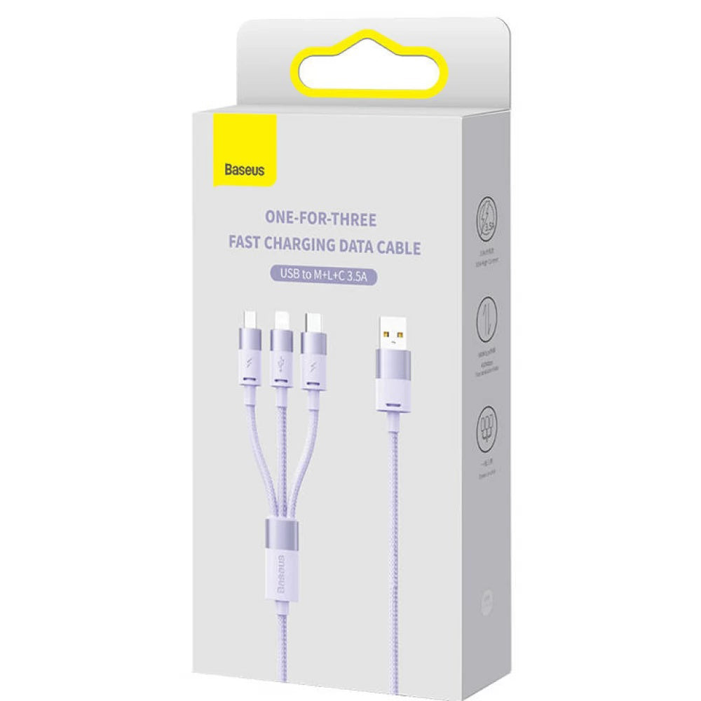 Baseus - Data Cable StarSpeed (CAXS000005) - Fast Charging, USB to Lightning, Micro-USB, USB-C, 20W, 5V/3.5A, 1.2m - Purple