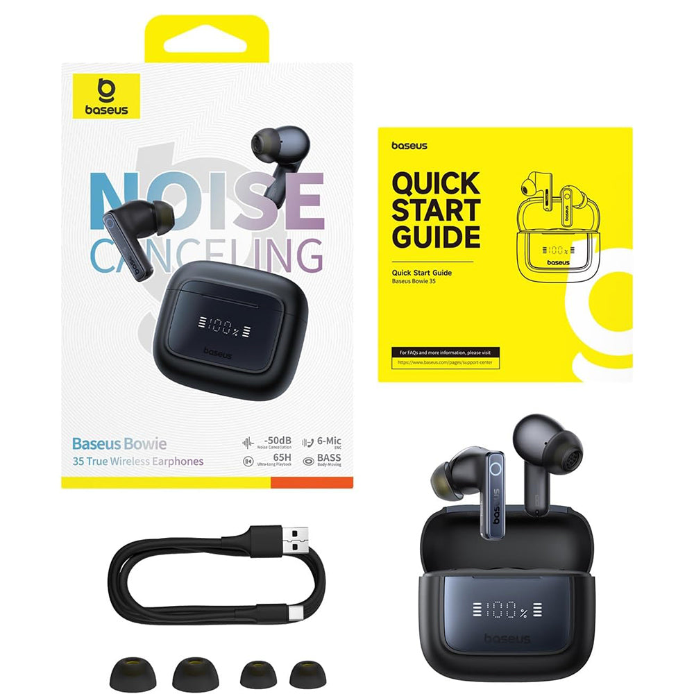 Baseus - Wireless Earbuds Bowie 35 (A00073800123-00) - True Wireless, Bluetooth V5.3, 6-Mic ENC, IPX4 - Black