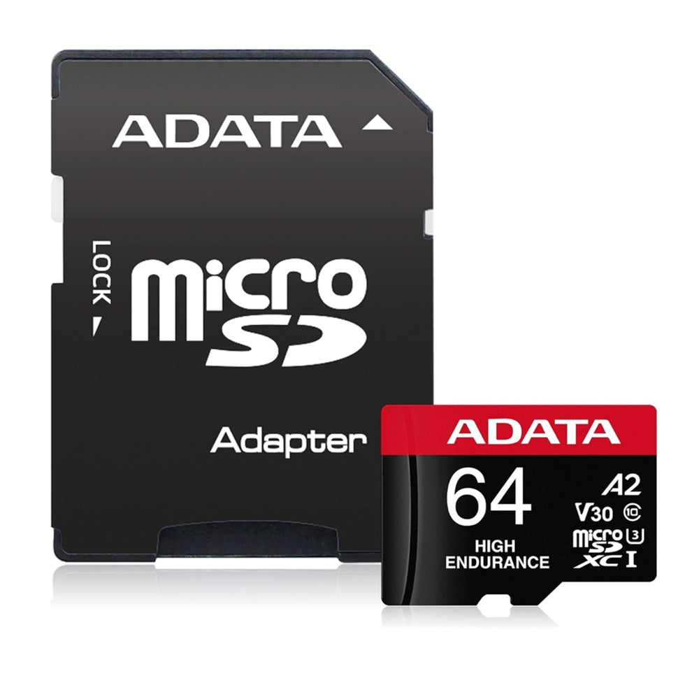 Adata - Memory Card (AUSDX64GUI3V30SHA2) - MicroSDXC with Adapter, Class 10, UHS-I U3, V30, 64GB, Read 100MB/s - Black