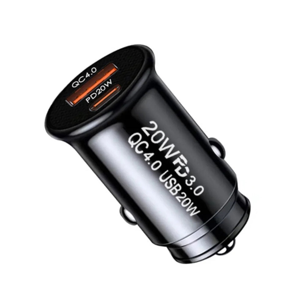 Techsuit - Premium Car Charger MiniFuseX (C4) - Fast Charge, Mini Design, 2in1 USB QC 4.0, Type-C PD20W, ABS - Black