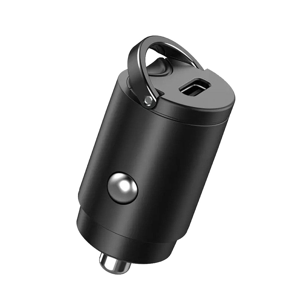 Techsuit - Premium Car Charger NanoVolt (C5) - Mini Design, Fast Charge, Type-C PD30W, 3A, Pull Ring, Aluminium Alloy - Black