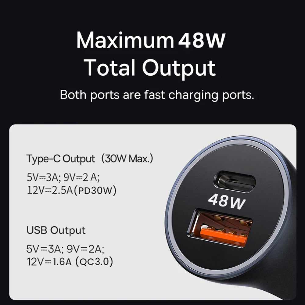 Techsuit - Premium Car Charger RescueVolt (C3) - with Metal Window Breaker, Fast Charge, USB QC18W, USB-C PD30W, 5V/3A - Grey