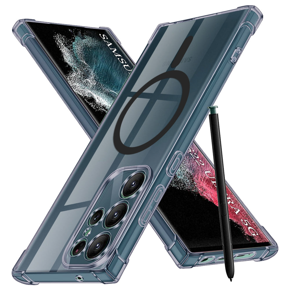 Techsuit - Shockproof Clear Silicone MagSafe - Samsung Galaxy S22 Ultra 5G - Smoke Black