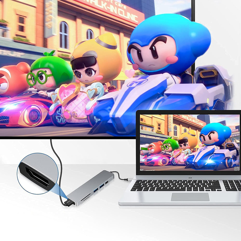 Techsuit - Docking Station TurboChargeX 6 in 1 (H5) - Type-C to 2x USB, Type-C, HDMI, TF/SD Card, PD100W, 4K@30Hz - Gray