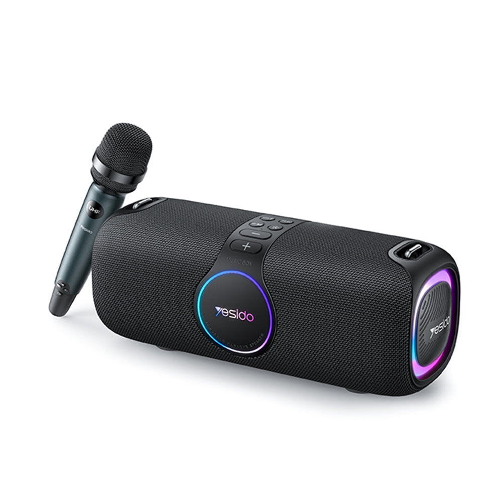 Yesido - Wireless Speaker (YSW21) - with UHF Microphone, Bluetooth 5.0, RGB Lights, IPX6, TF, AUX, 5200mAh, 120W - Black