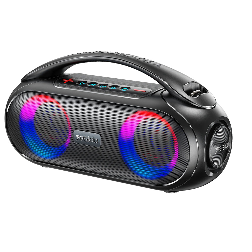 Yesido - Wireless Speaker (YSW19) - Bluetooth 5.0, RGB Lights, Stereo, IPX6, TF, AUX, Flash-Disk, 3000mAh, 40W - Black
