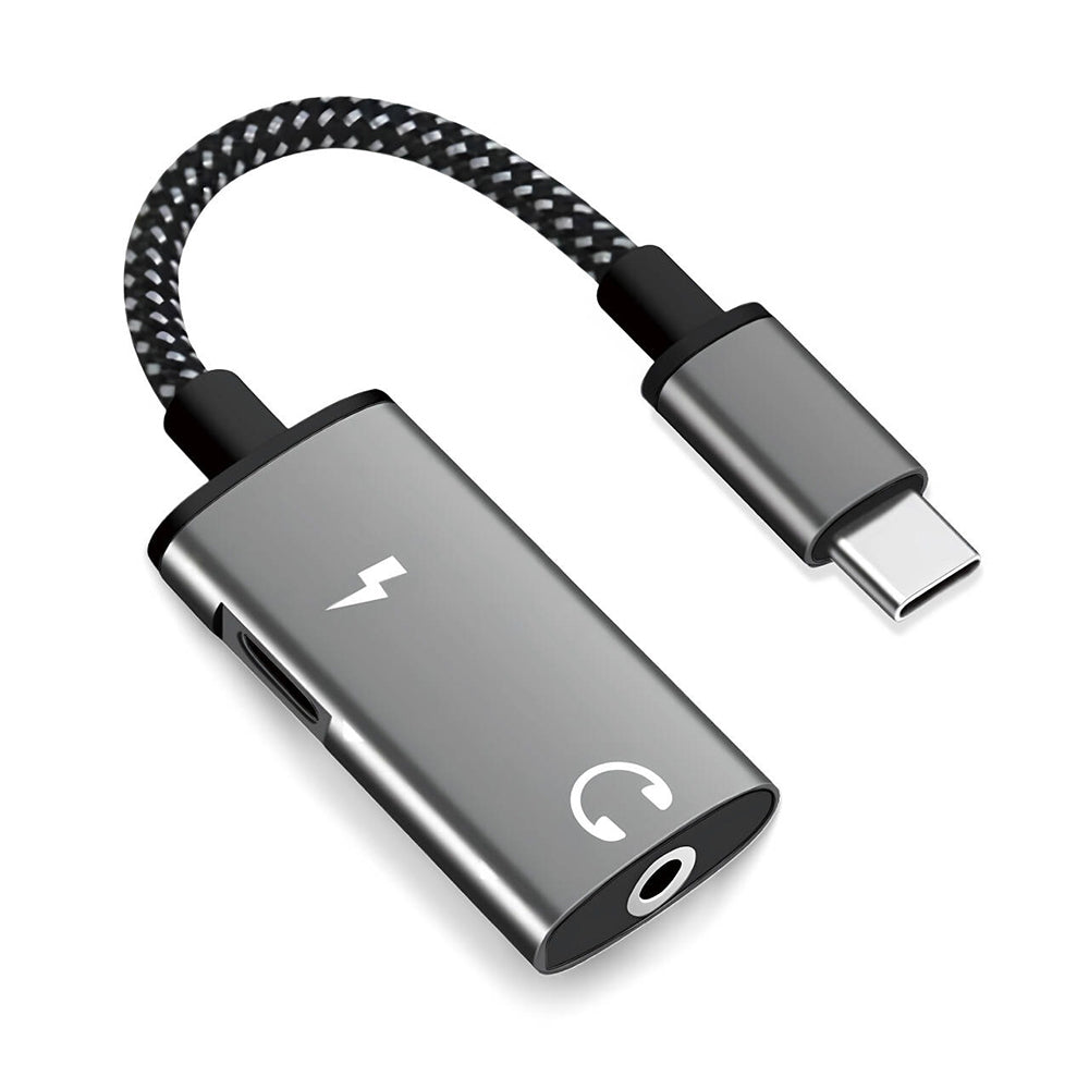 Techsuit - 2in1 Audio Adapter AcustiCore (AC22) - Type-C to Type-C/Jack 3.5mm, Fast Charging, DAC Chip, Hi-Fi Sound - Gray