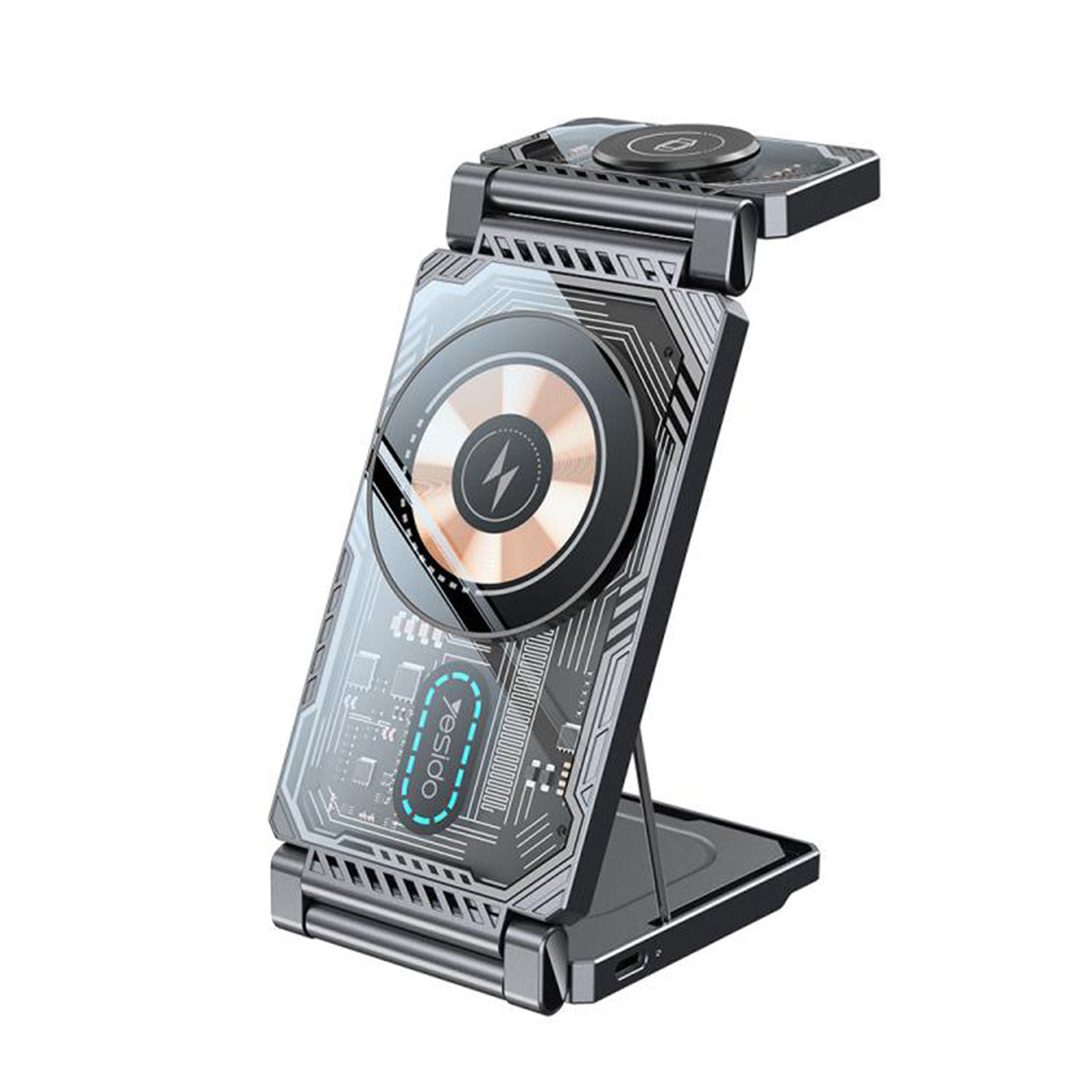 Yesido - Wireless Charging Station (DS25) - Magnetic Fast Charging, for Phone, Watch, Earbuds, Foldable, Stand, 15W - Black