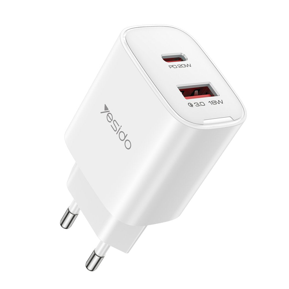 Yesido - Wall Charger (YC02E) - Quick Charge, USB, Type-C, PD20W, QC18W - White