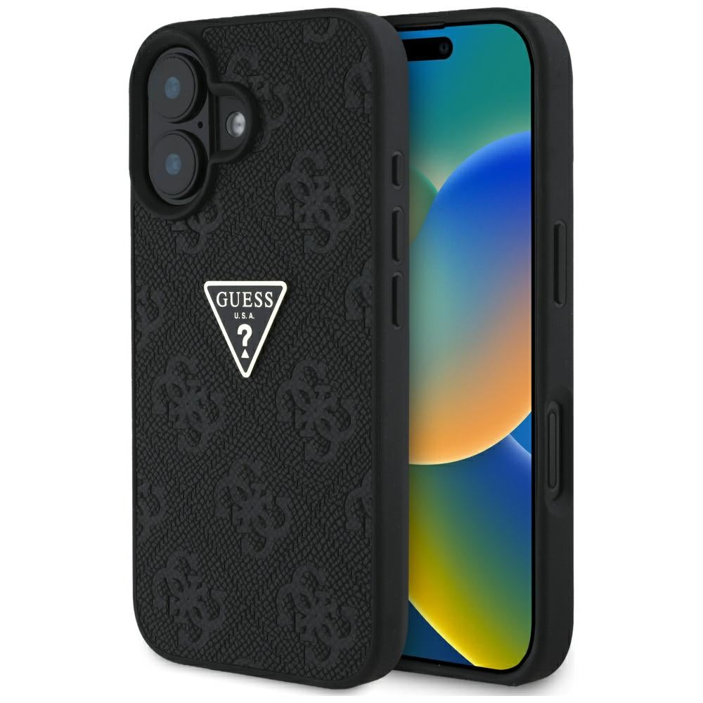 Guess - Leather Hot Stamp 4G Pattern Triangle Metal Logo (GUHCP16SPGP4STRK) - iPhone 16 - Black