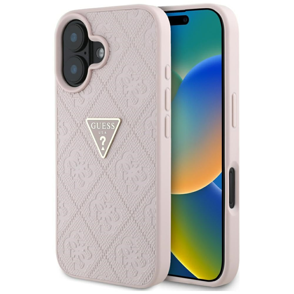 Guess - Leather Hot Stamp 4G Pattern Triangle Metal Logo (GUHCP16SPGP4STRP) - iPhone 16 - Pink