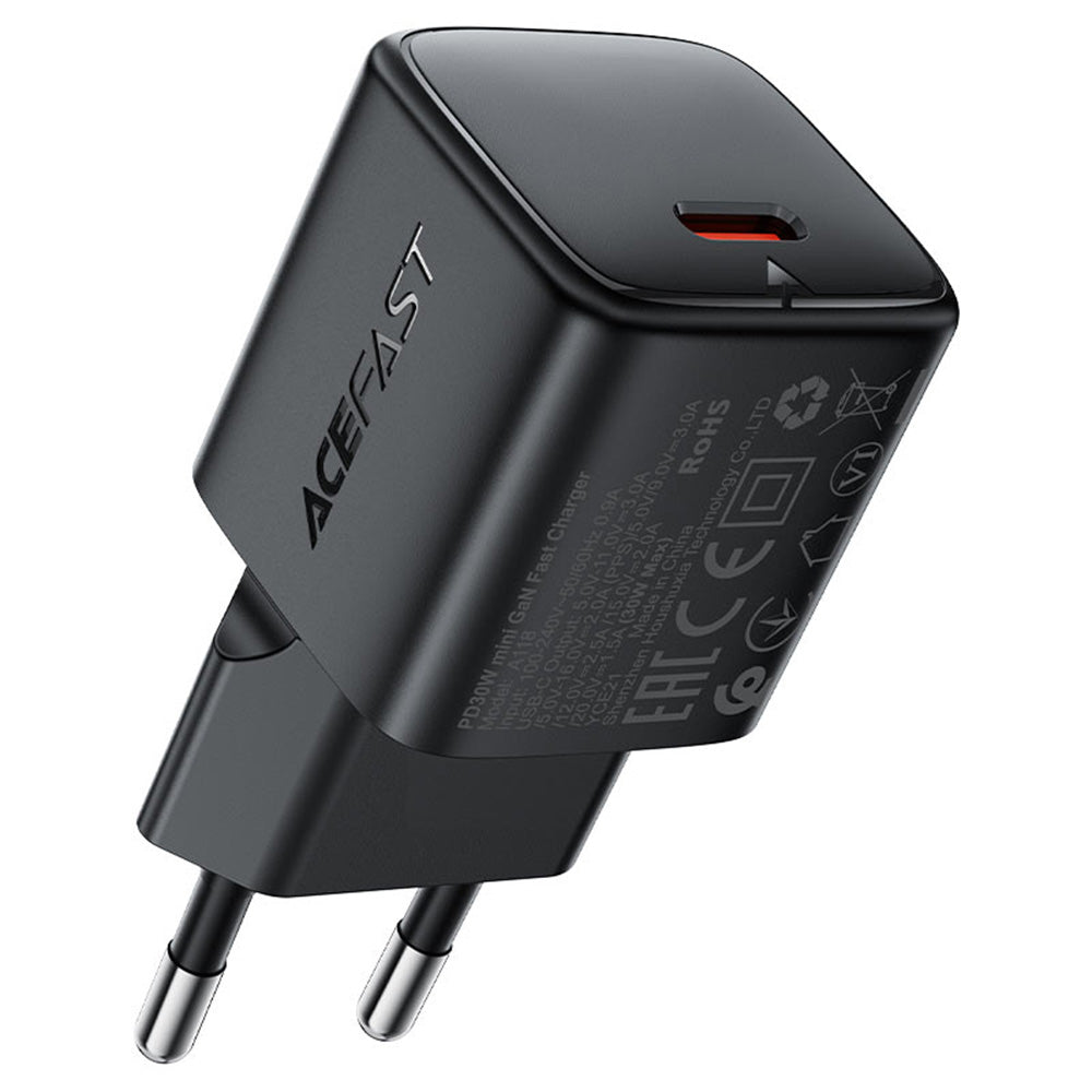 Acefast - Wall Charger (A118) - GaN Technology, Fast Charge, PD30W, Mini Design, Single USB-C Output - Black
