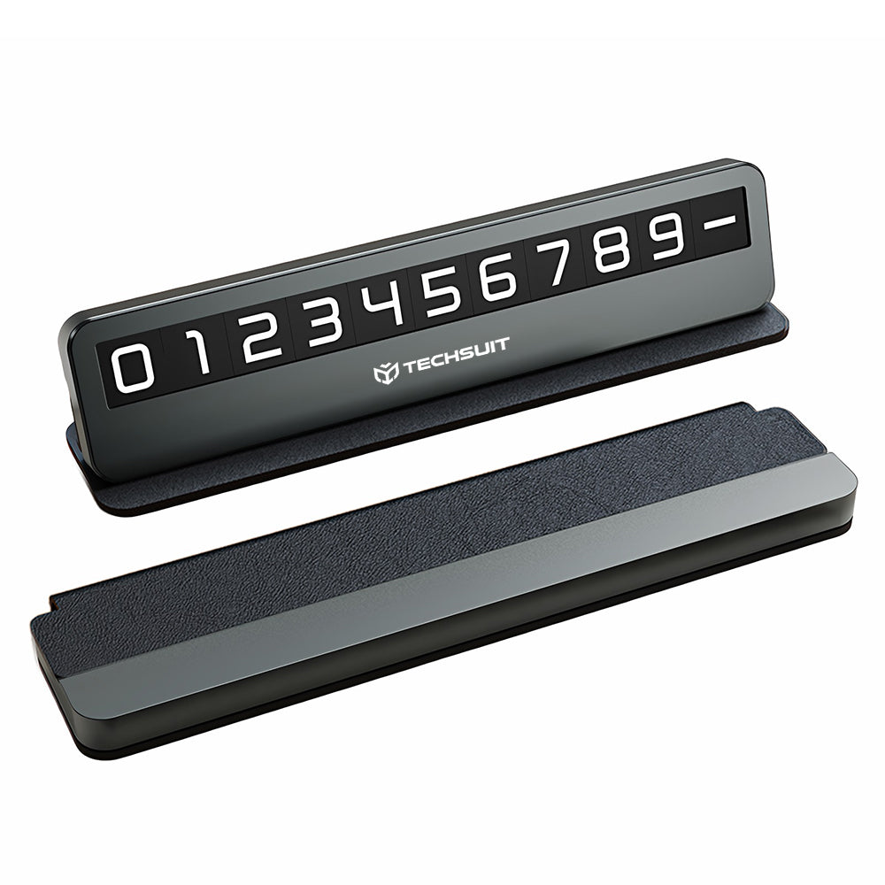 Techsuit - Premium Phone Number Plate DialCraft (SN1) - Parking Sign, Slim Design, Magnetic Numbers, with Adhesive - Black