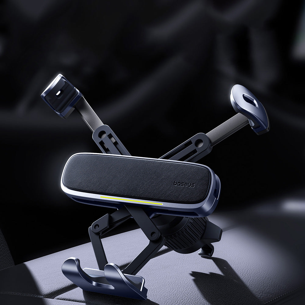 Baseus - Car Holder (C40483401813-00) - for Phone/Tablet, Leather Finish, Retractable Arms, Auto Clamping  - Black Silver
