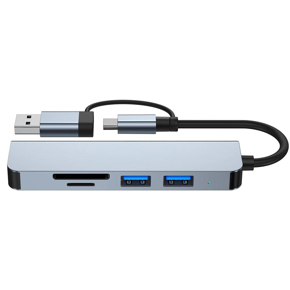 Techsuit - Docking Station DataBridge 5 in 1 (H7) - USB, Type-C to USB 3.0, 2x USB 2.0, SD/TF Card - Gray