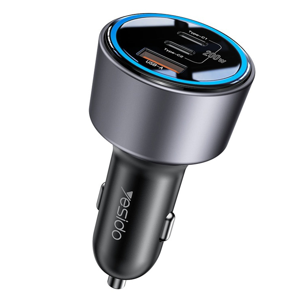Yesido - Auto - Moto > Ηλεκτρονικά & Ηλεκτρολογικά Αυτοκινήτου > Φορτιστές Αναπτήρα Αυτοκινήτου (Y59) - 2x Type-C, USB-A, 200W, Fast Charging, Multi Protection, Built-in Colorful Light - Black