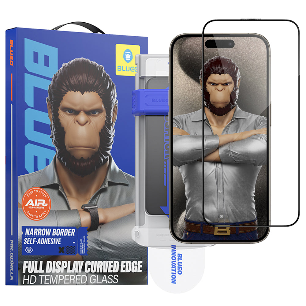 Blueo - 3D Full Display Curved Edge HD Glass with Applicator Pro - iPhone 16 Pro Max / iPhone 17 Pro Max - Black