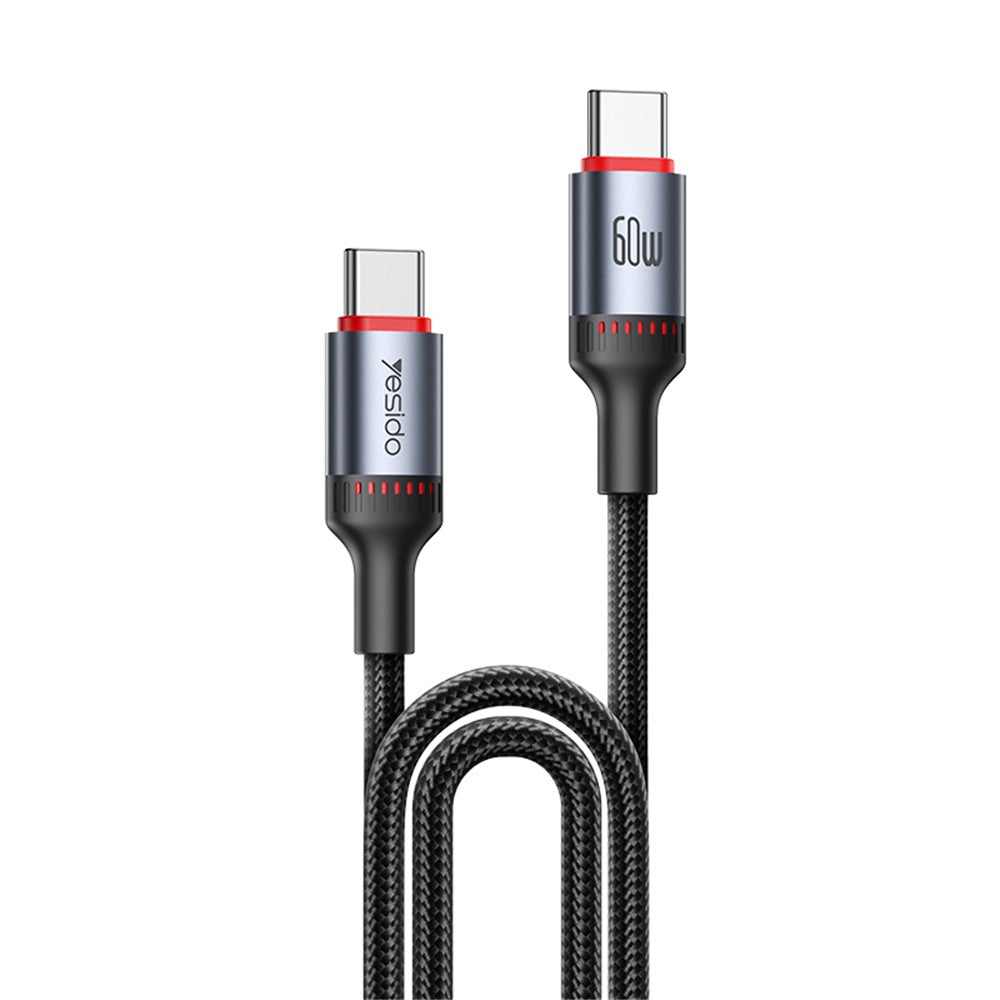 Yesido - Data Cable (CA181) - Type-C to Type-C, Fast Charging, 60W, 3A, 480Mbps, Aluminum Alloy, 1.2m - Black