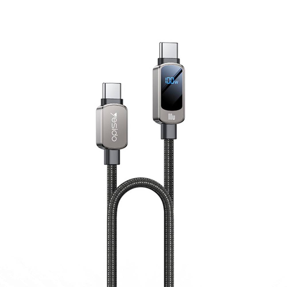 Yesido - Data Cable (CA179) - Super Fast Charging, with Digital Display, Type-C to Type-C, 100W, 5A, 480Mbps, 1.2m - Black