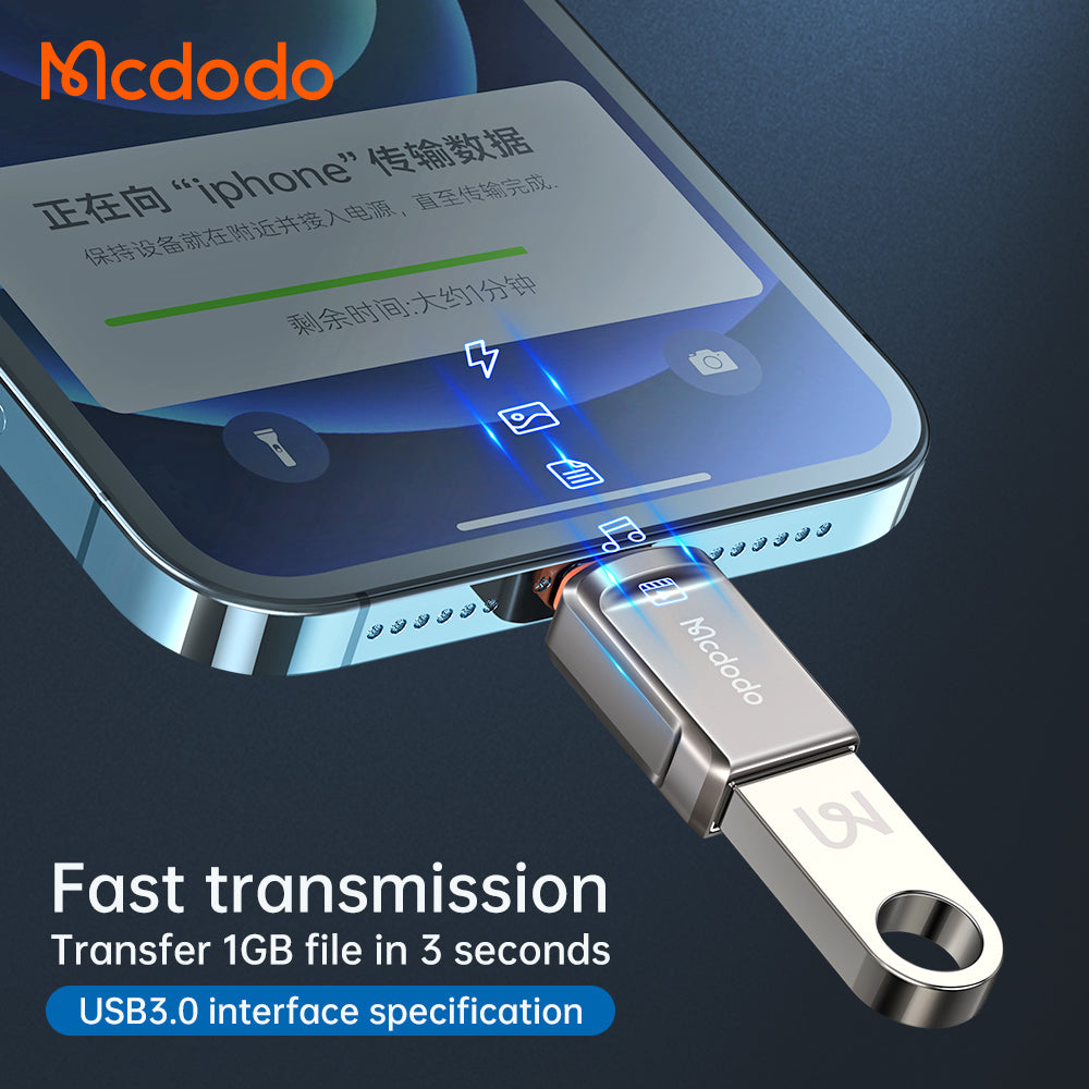 Mcdodo - OTG Adapter (OT-8600) - USB3.0 to Lightning, Zinc Alloy, 5.0Gbps - Dark Grey