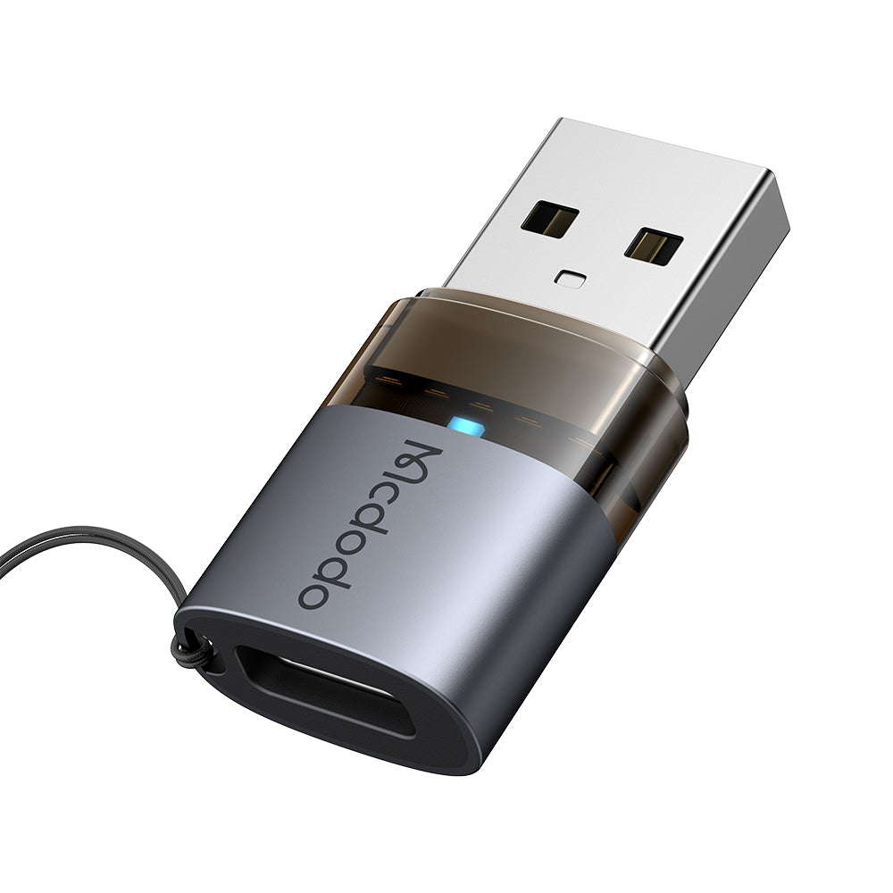 Mcdodo - OTG Adapter (OT-7580) - Type-C to USB3.0, Aluminium Alloy, Charging&Data Sync, with Indicator Light, Lanyard - Black