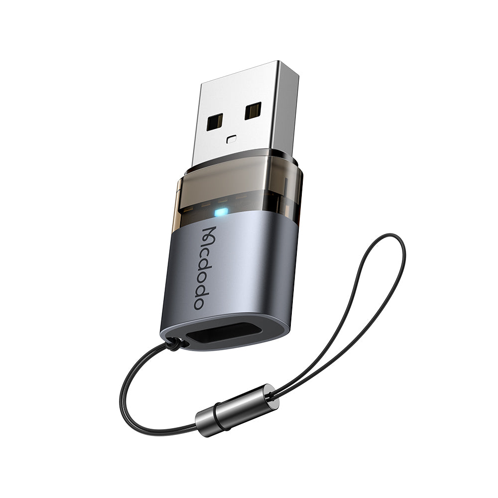 Mcdodo - OTG Adapter (OT-7580) - Type-C to USB3.0, Aluminium Alloy, Charging&Data Sync, with Indicator Light, Lanyard - Black