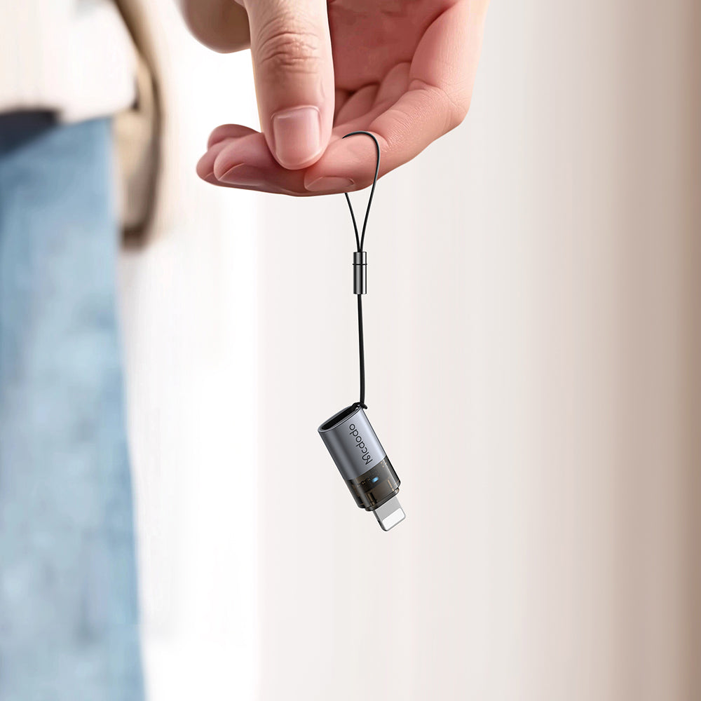 Mcdodo - OTG Adapter (OT-7630) - USB-C to Lightning, Aluminium Alloy, Charging & Data Sync, 36W, Blue Light, Lanyard - Black